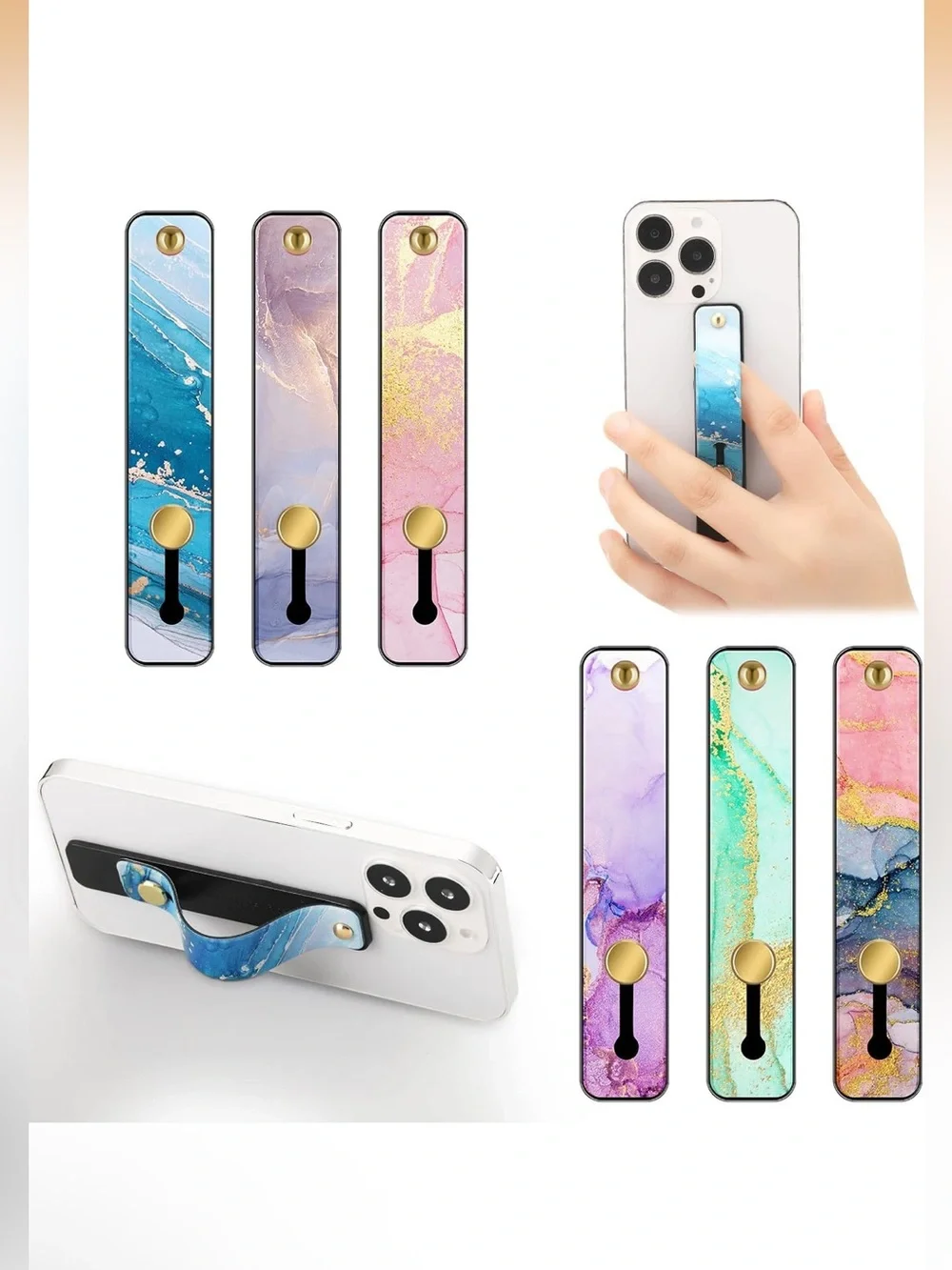 Weewooday Purple Marble Phone Strap Stand with Gold Rivets 4” NEW Adhesive back